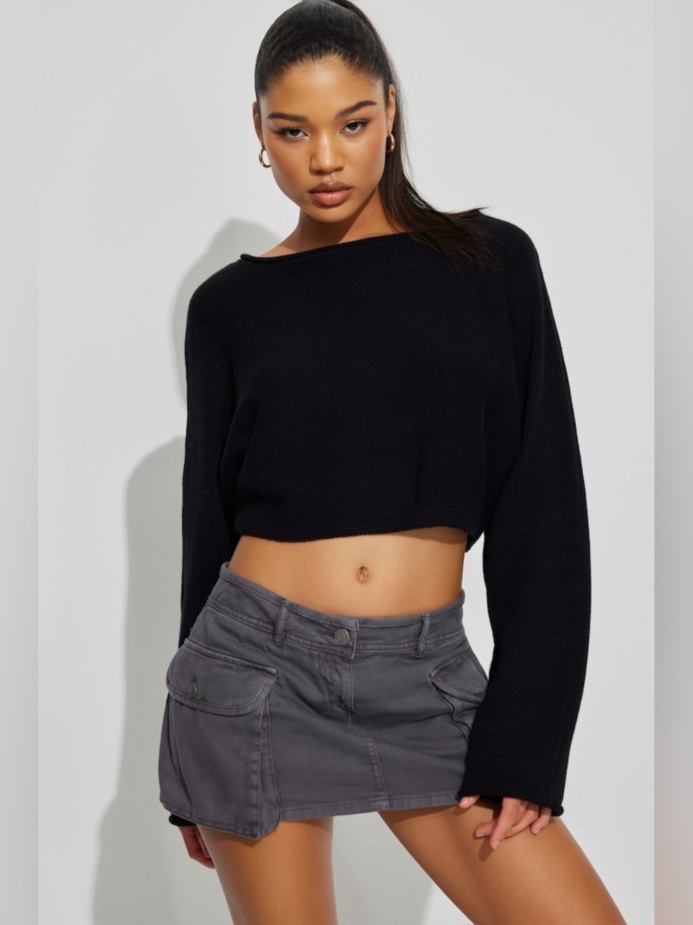 Garage Supersoft Loose Crop Knit Sweater Sz S Black